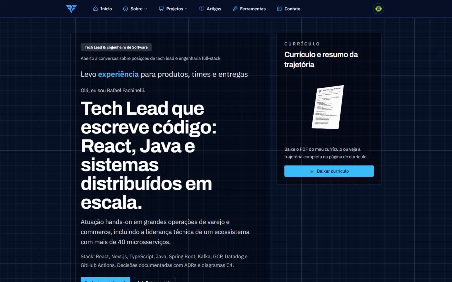 A home com o Datum: grade de prancheta azul-marinho, títulos em Archivo e destaque na cor da temporada.