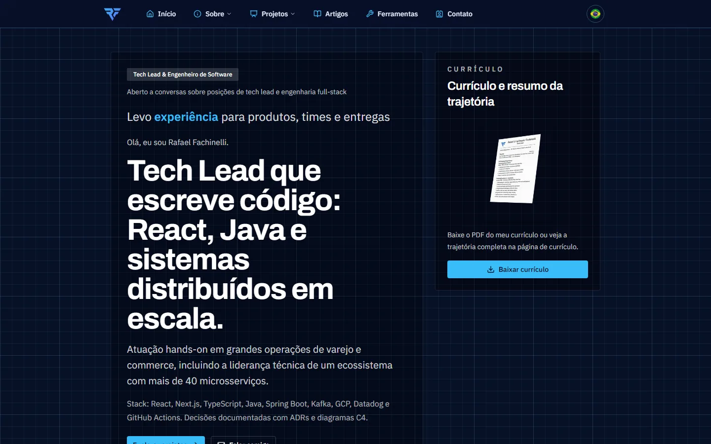 A home com o Datum: grade de prancheta azul-marinho, títulos em Archivo e destaque na cor da temporada